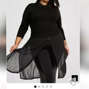 LIKE NEW TORRID 2X Fitted Crop Chiffon Two-Fer Sweater (BLACK&WHITE)